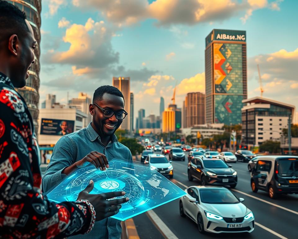 A vibrant cityscape of Lagos, Nigeria, showcasing the cutting-edge innovations of AIBase.NG. In the foreground, a group of tech entrepreneurs collaborate on a futuristic holographic display, their faces aglow with excitement. The middle ground features sleek, self-driving vehicles navigating the bustling streets, while in the background, a towering skyscraper adorned with the AIBase.NG logo stands as a beacon of technological progress. The scene is bathed in a warm, golden light, conveying a sense of optimism and the promise of a tomorrow transformed by the power of artificial intelligence. A vibrant cityscape of Lagos, Nigeria, showcasing the cutting-edge innovations of AIBase.NG. In the foreground, a group of tech entrepreneurs collaborate on a futuristic holographic display, their faces aglow with excitement. The middle ground features sleek, self-driving vehicles navigating the bustling streets, while in the background, a towering skyscraper adorned with the AIBase.NG logo stands as a beacon of technological progress. The scene is bathed in a warm, golden light, conveying a sense of optimism and the promise of a tomorrow transformed by the power of artificial intelligence.