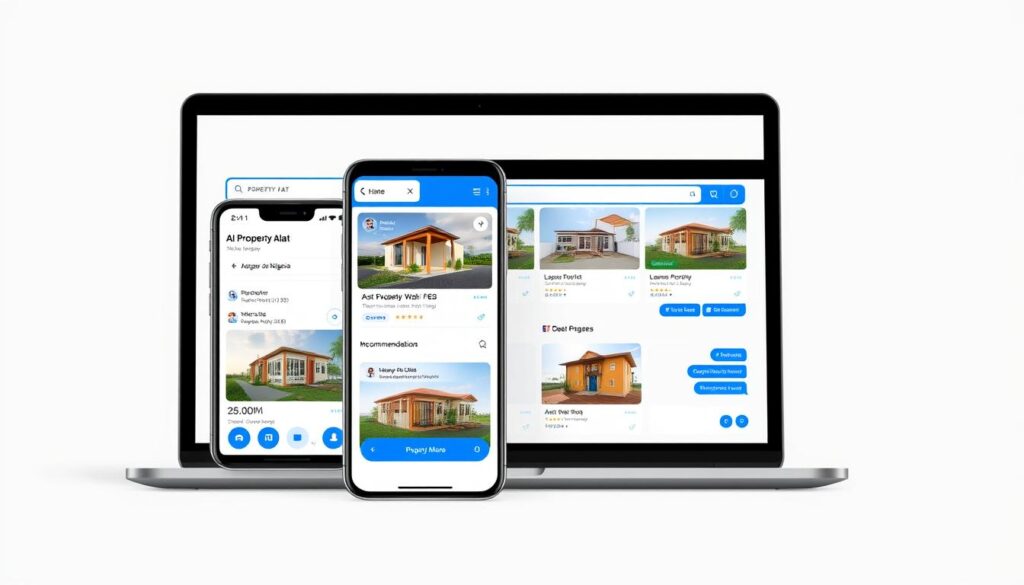 AI-powered property search platform PropertyAlat showing interface on mobile and desktop devices AI-powered property search platform PropertyAlat showing interface on mobile and desktop devices