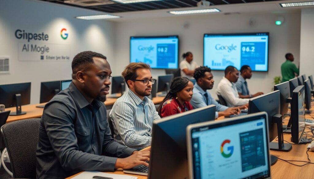 AI training workshop with statistical officers in Ghana showing hands-on technology engagement