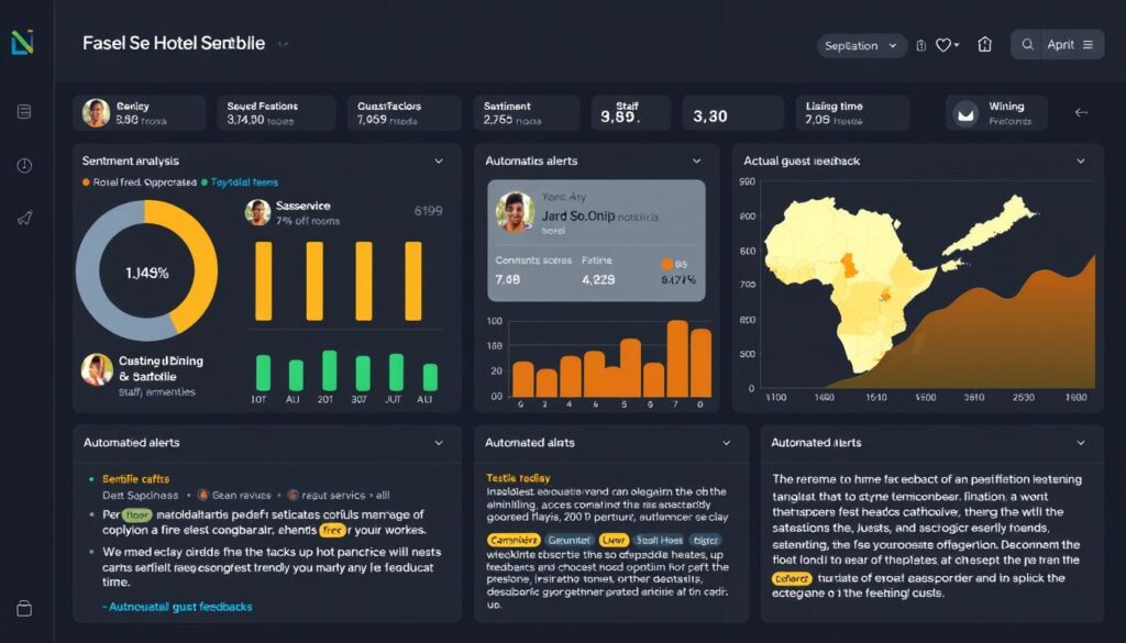 Dashboard showing AI analysis of customer reviews and feedback for a Nigerian hotel