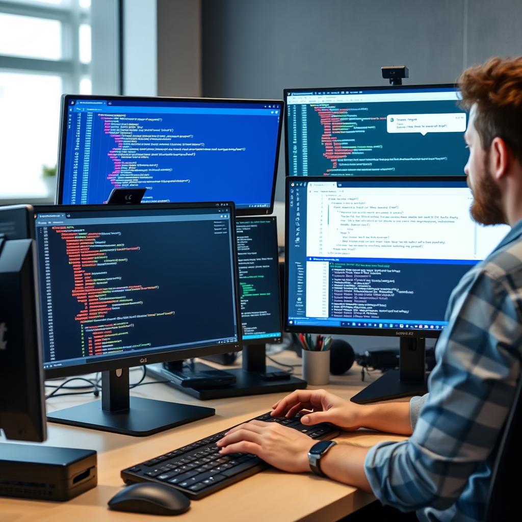 Developer using ChatGPT AI chatbot for coding assistance