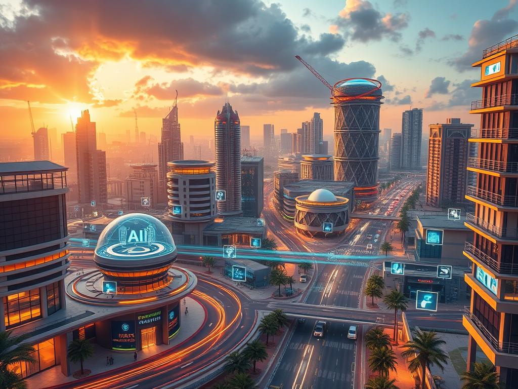 Future vision of African cities with integrated AI and data systems showing smart infrastructure