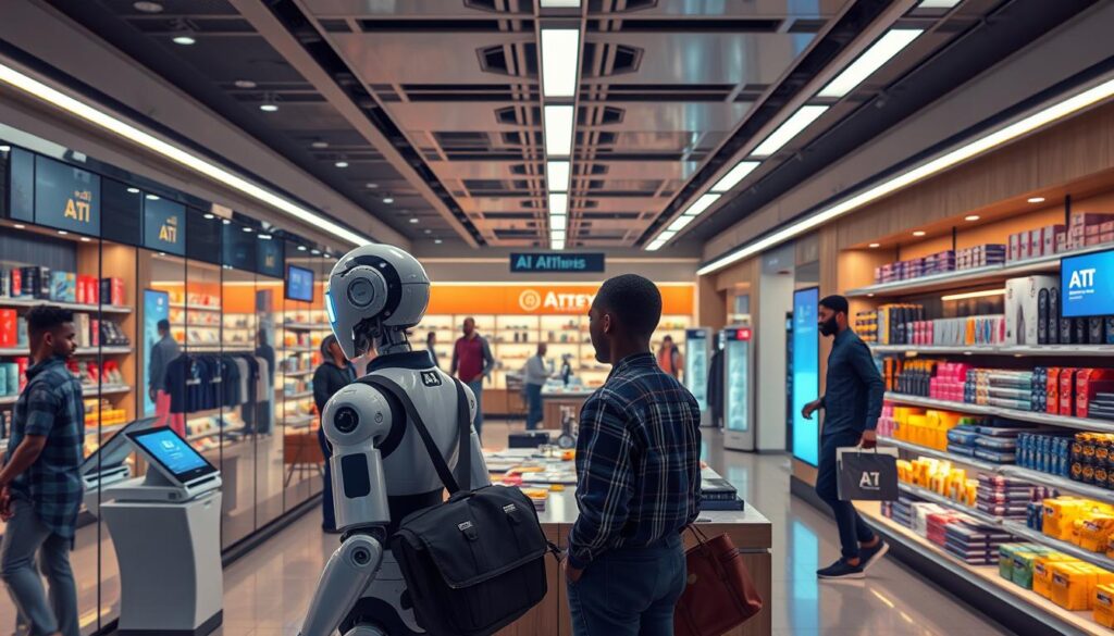 Futuristic vision of AI-powered retail in Nigeria showing seamless integration of technology