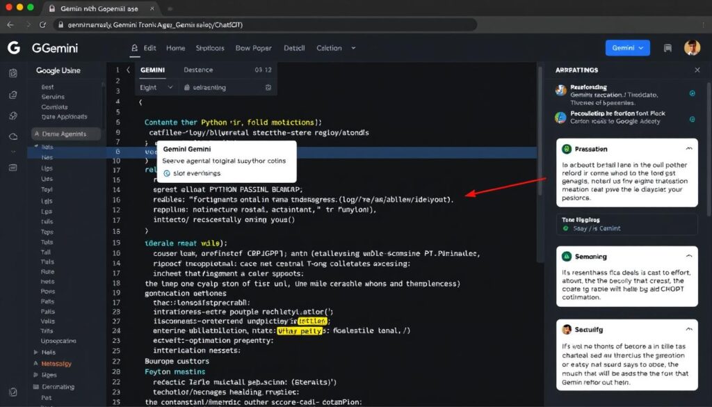 Google Gemini interface showing complex code generation with explanations and reasoning steps Google Gemini interface showing complex code generation with explanations and reasoning steps
