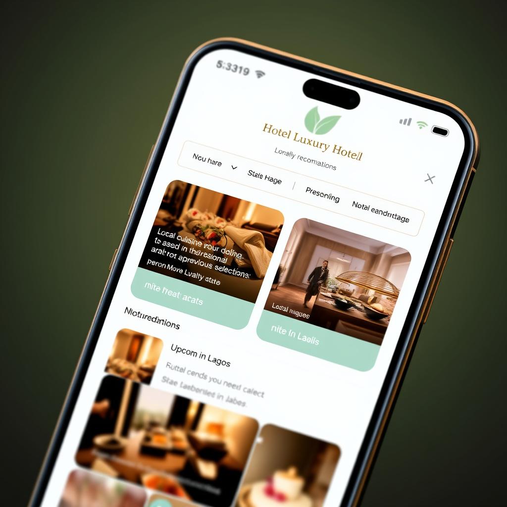 Mobile app showing personalized recommendations for a guest at a Nigerian hotel