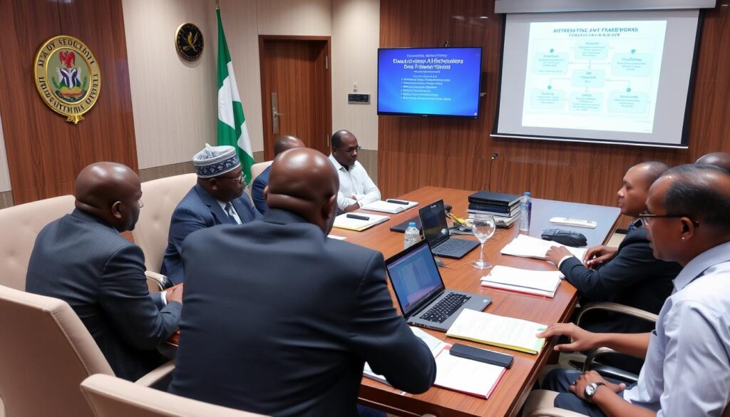 Nigerian education policymakers discussing AI governance frameworks