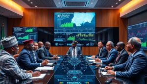 Nigerian policymakers discussing AI priorities in a modern conference room