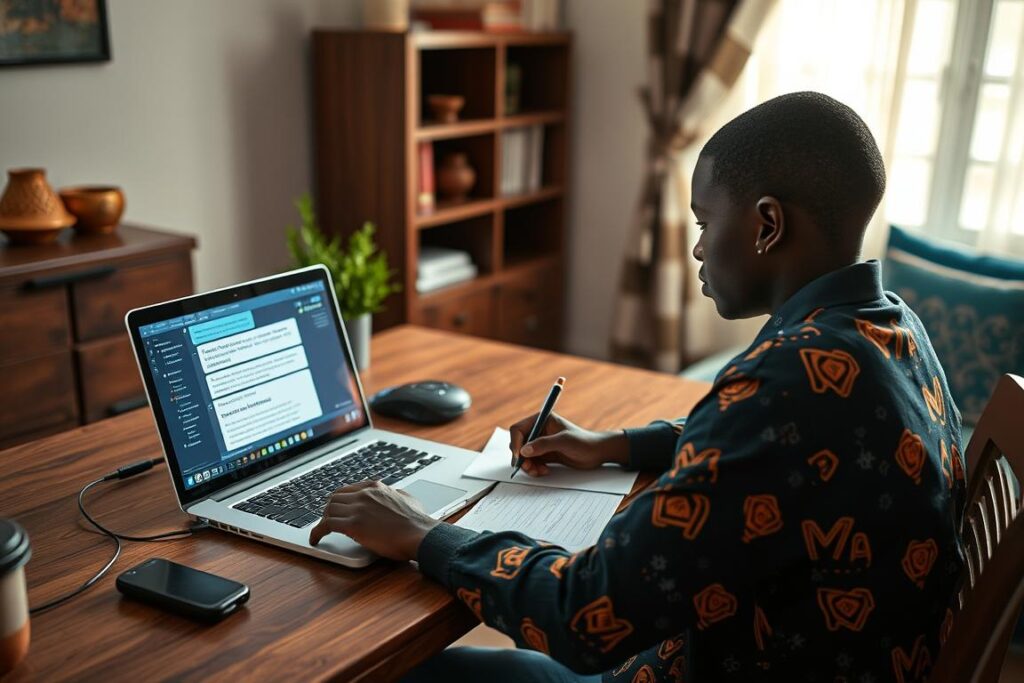 Nigerian student interacting with an AI chatbot for homework help