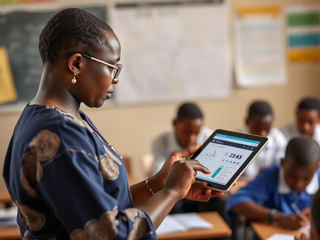 Nigerian teacher using AI-Powered EdTech Learning Platform to enhance classroom instruction Nigerian teacher using AI-Powered EdTech Learning Platform to enhance classroom instruction