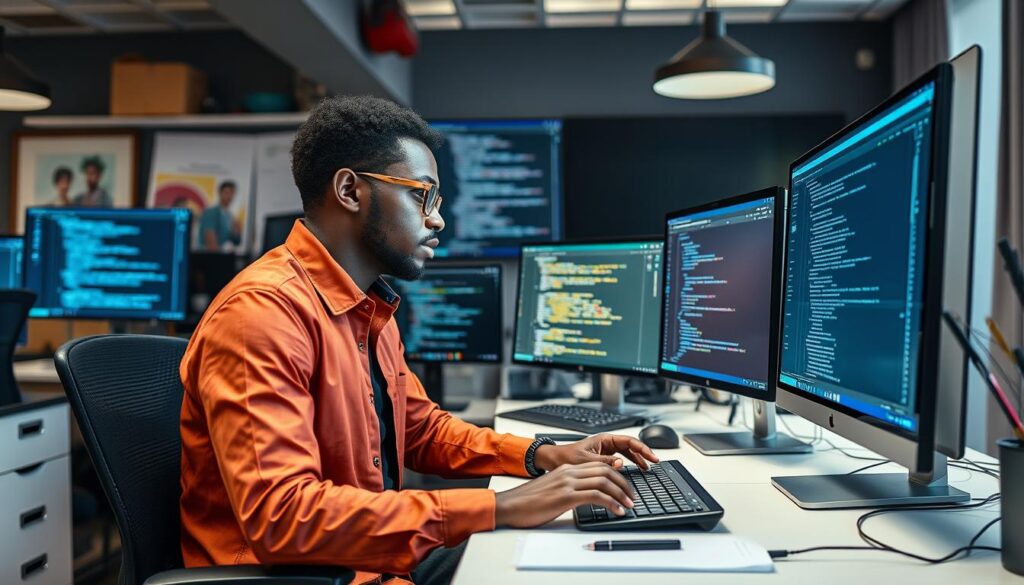 Nigerian tech entrepreneur working on AI startup MVP development Nigerian tech entrepreneur working on AI startup MVP development