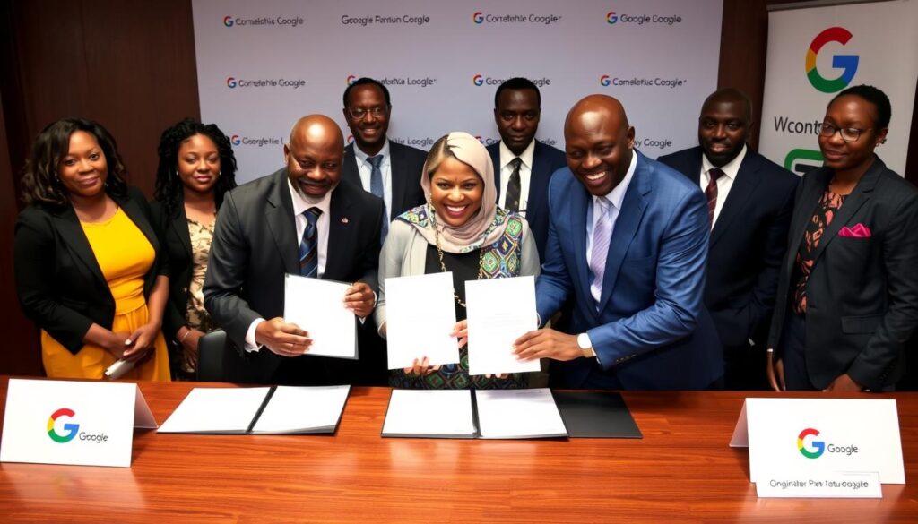 Partnership signing ceremony between Google and African organizations for AI development