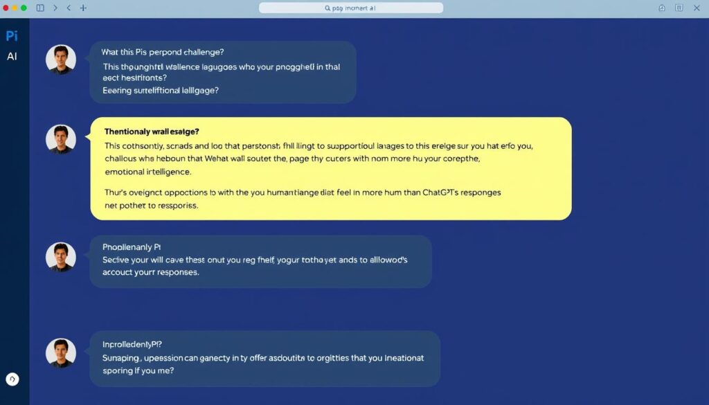 Pi AI interface showing an empathetic conversation with natural pauses and supportive responses Pi AI interface showing an empathetic conversation with natural pauses and supportive responses