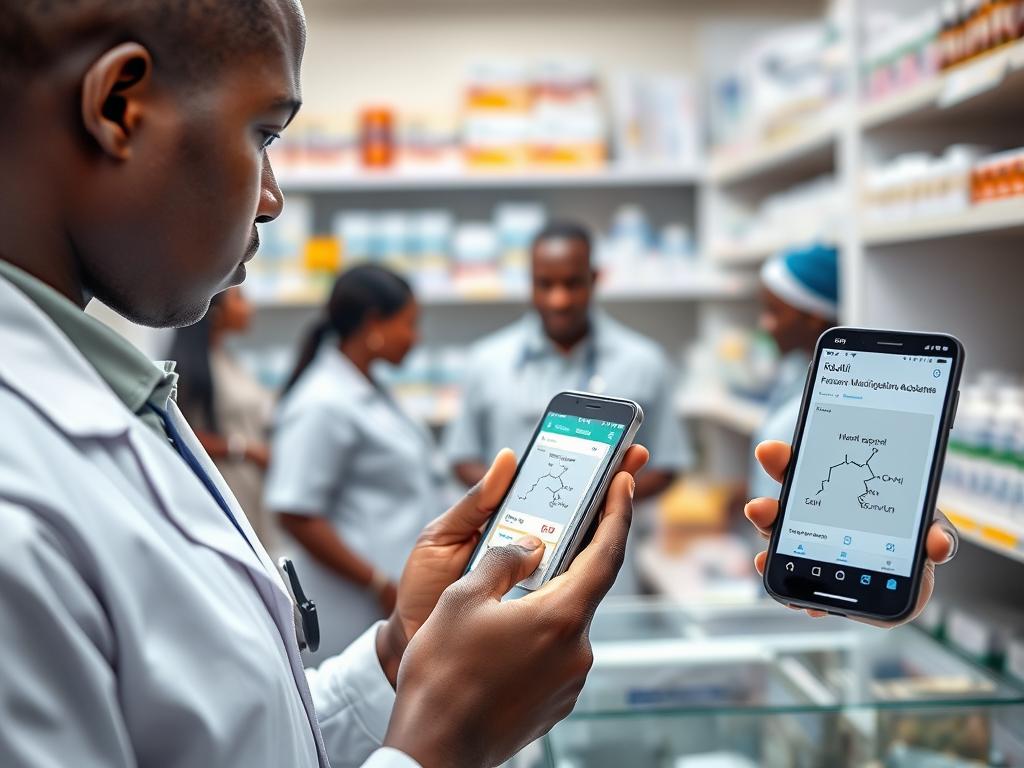 RxAll's AI-powered drug verification system being used in a Nigerian pharmacy RxAll's AI-powered drug verification system being used in a Nigerian pharmacy