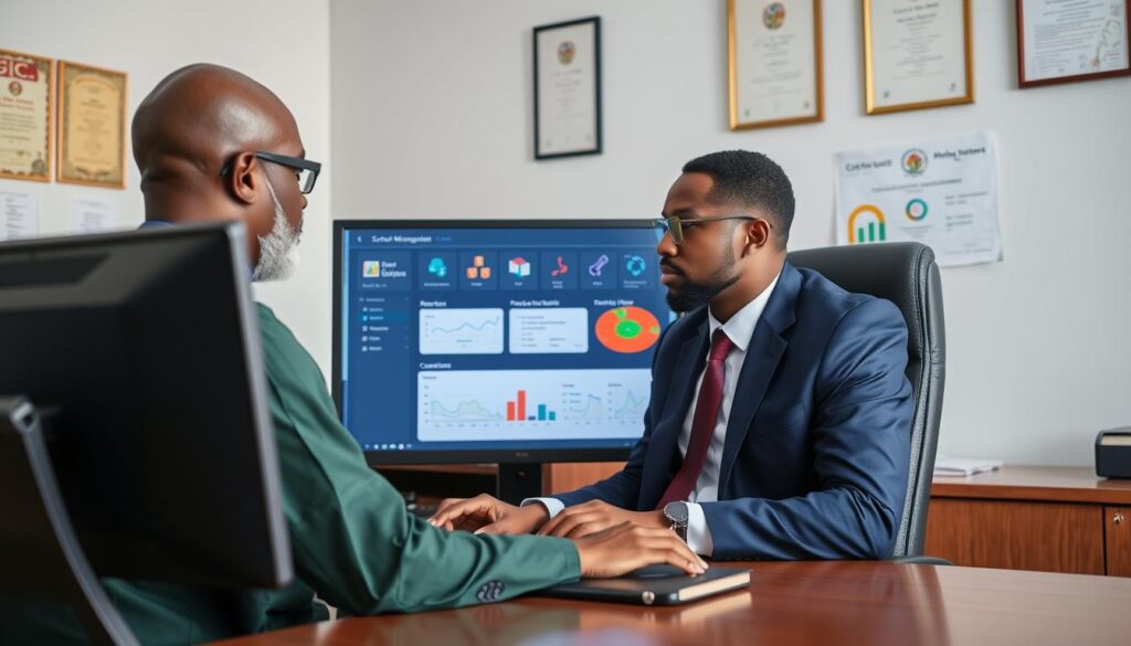 School administrator in Nigeria using an AI-powered management dashboard