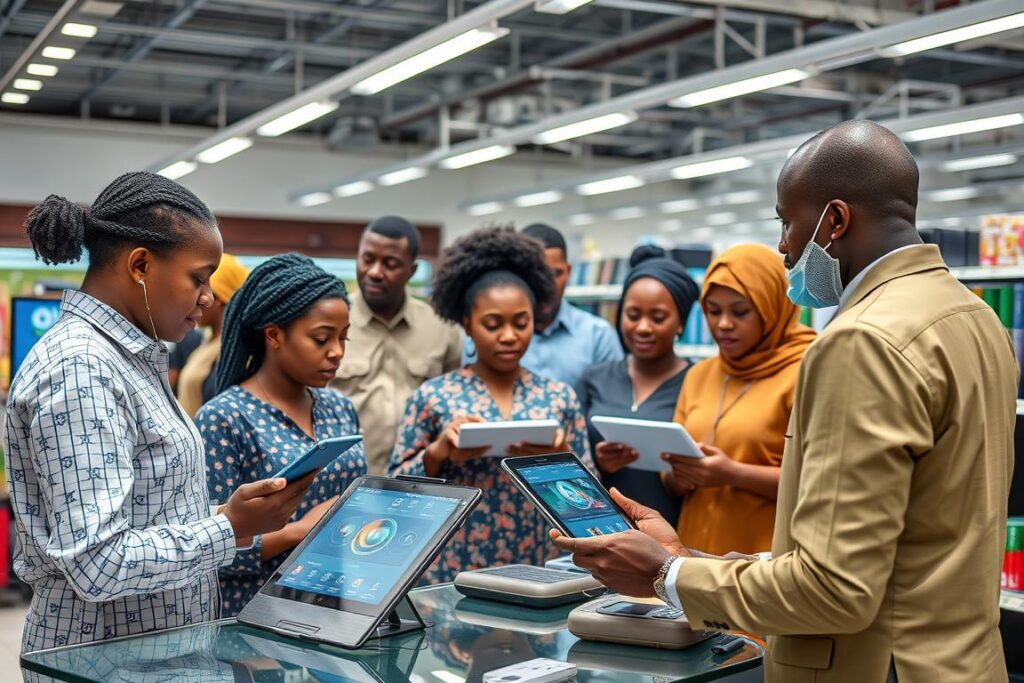 Training session for Nigerian retail employees learning to work with new AI systems