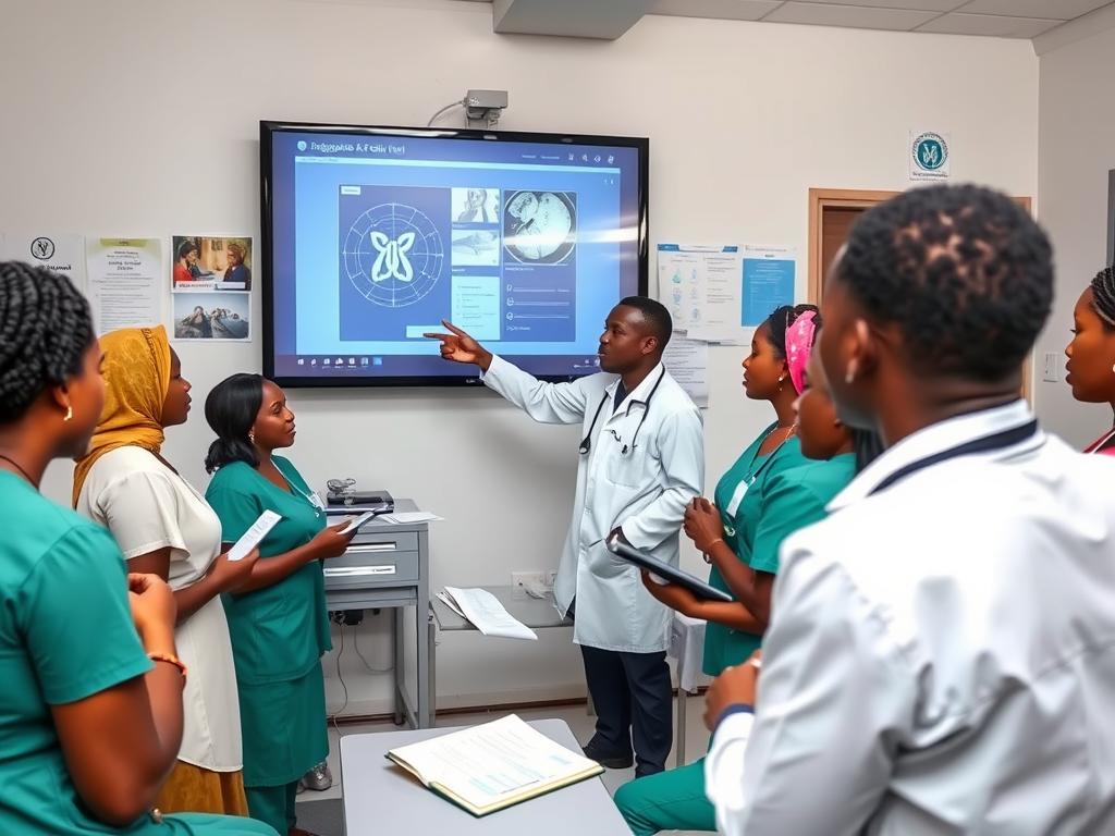 Training session for healthcare professionals on AI tools in a Nigerian medical facility