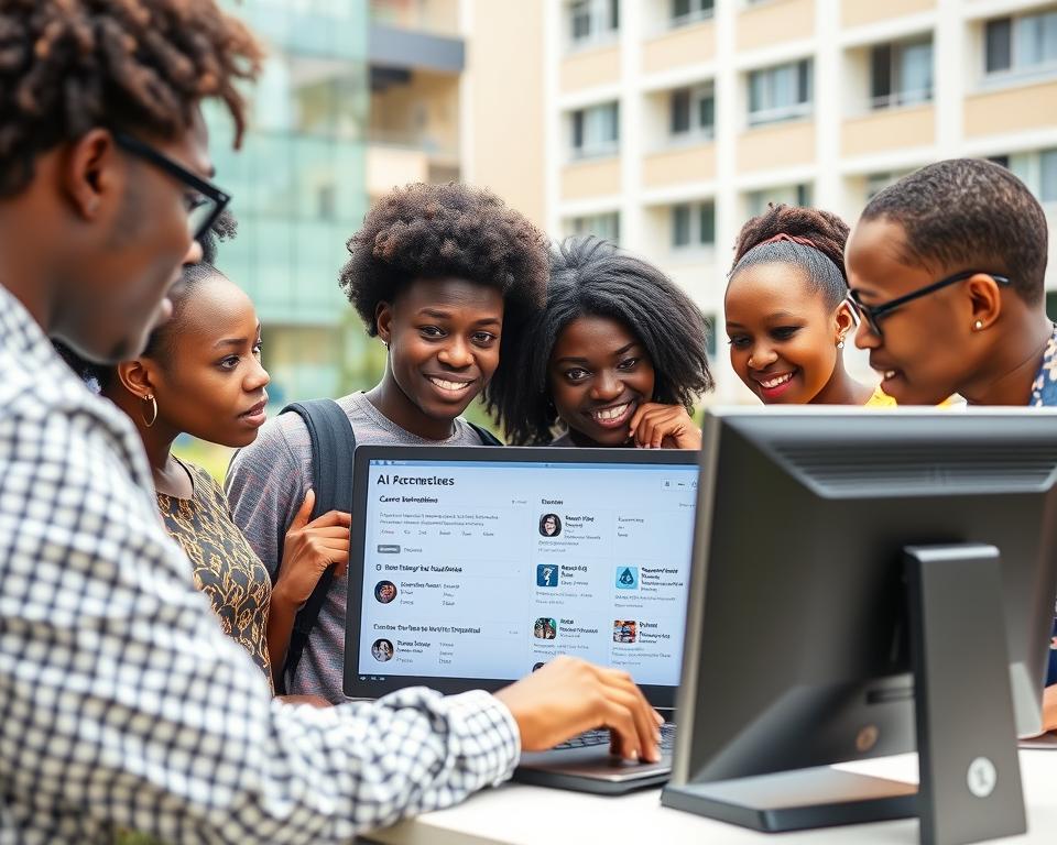University students in Nigeria reviewing AI-recommended courses on a digital platform