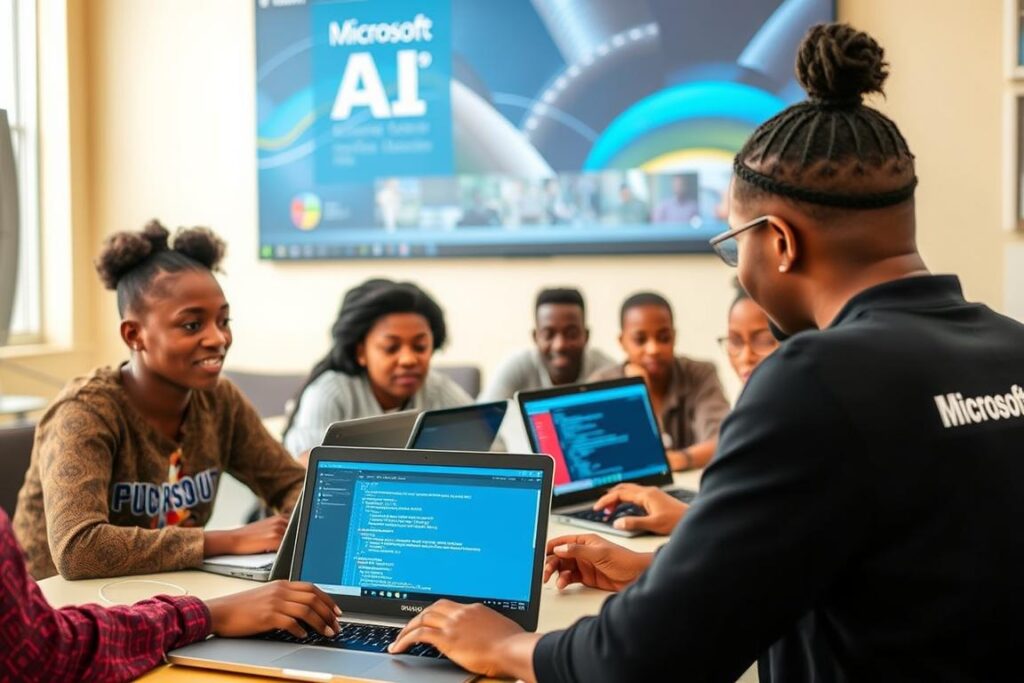 Young African students participating in Microsoft's AI Odyssey program, learning Africa AI development skills