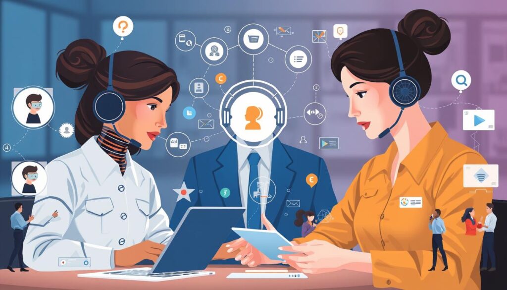 AI agents collaborating with human workers across different business functions for AI predictions 2026