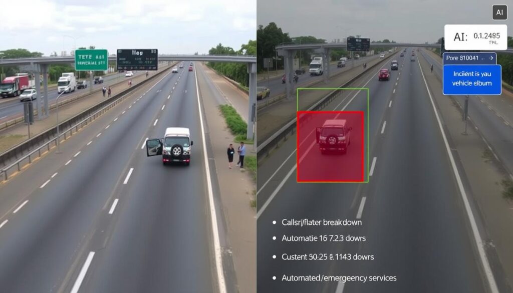 AI system detecting a traffic incident on a Nigerian highway with automated alert system