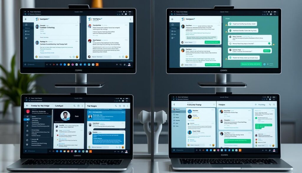 Comparison of free ChatGPT alternatives showing different AI interfaces on multiple screens