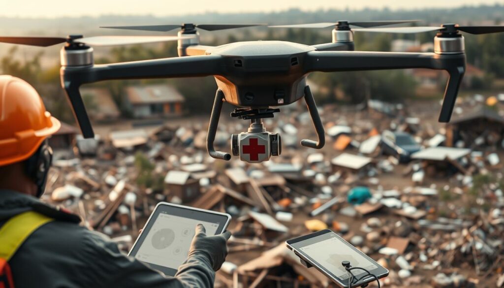 Drone technology being used for civilian disaster response showing AI predictions 2026 applications