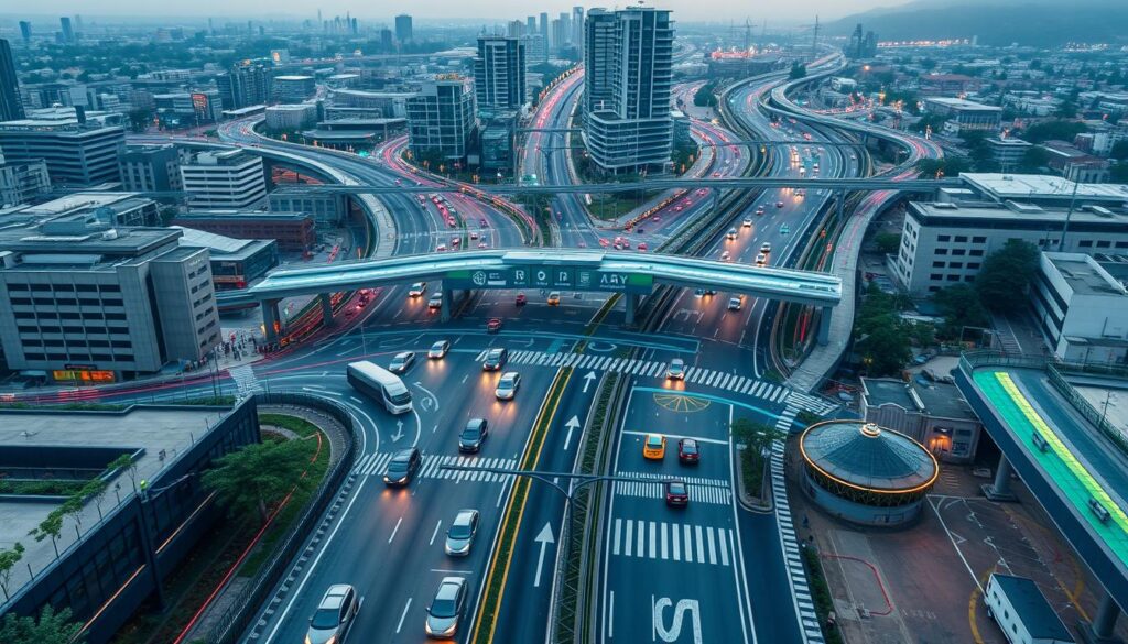 Futuristic vision of AI-optimized traffic flow in a Nigerian city with integrated smart systems