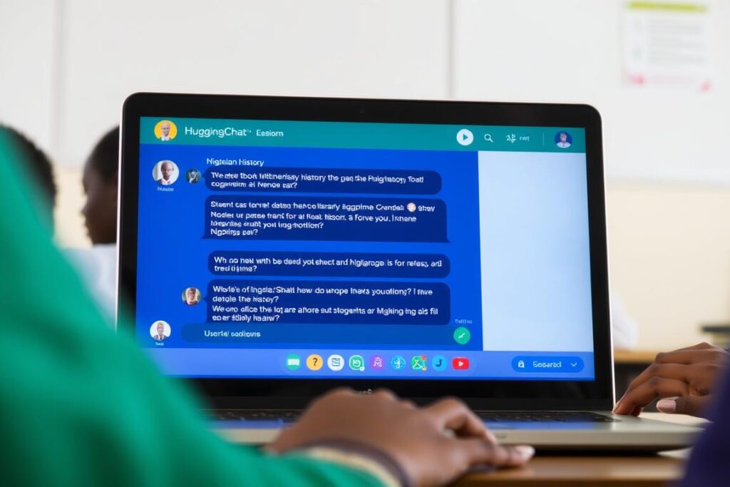 HuggingChat interface showing open-source AI assistance for Nigerian students