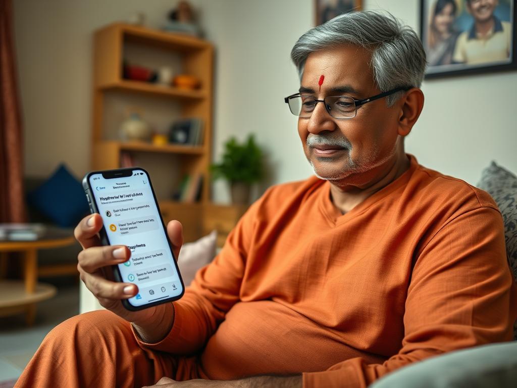 Indian patient using AI-powered healthcare chatbot on mobile phone
