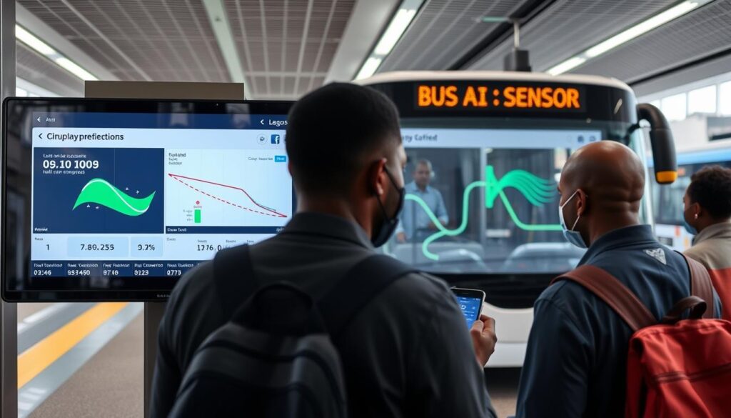 Lagos BRT system with AI coordination showing real-time passenger information