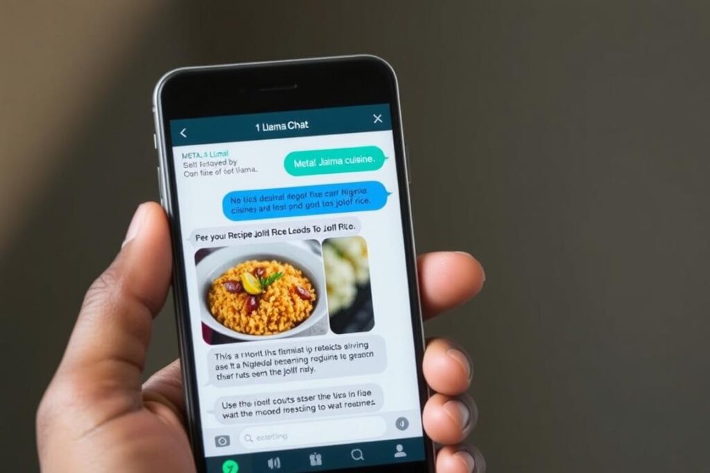 Meta Llama Chat interface on a smartphone showing conversation in Nigerian context
