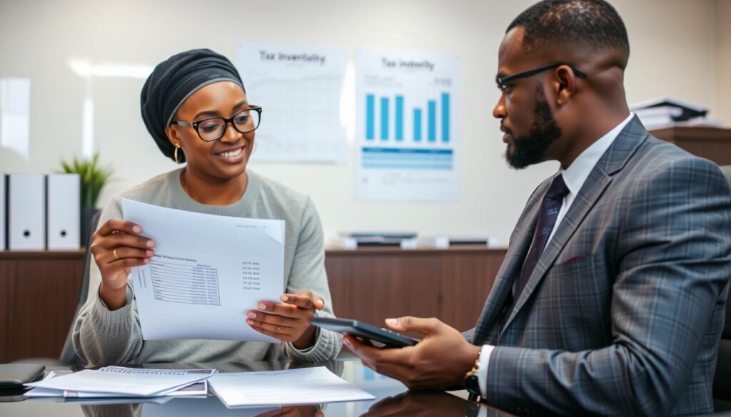 Nigerian accountant explaining AI tax incentives to SME owner