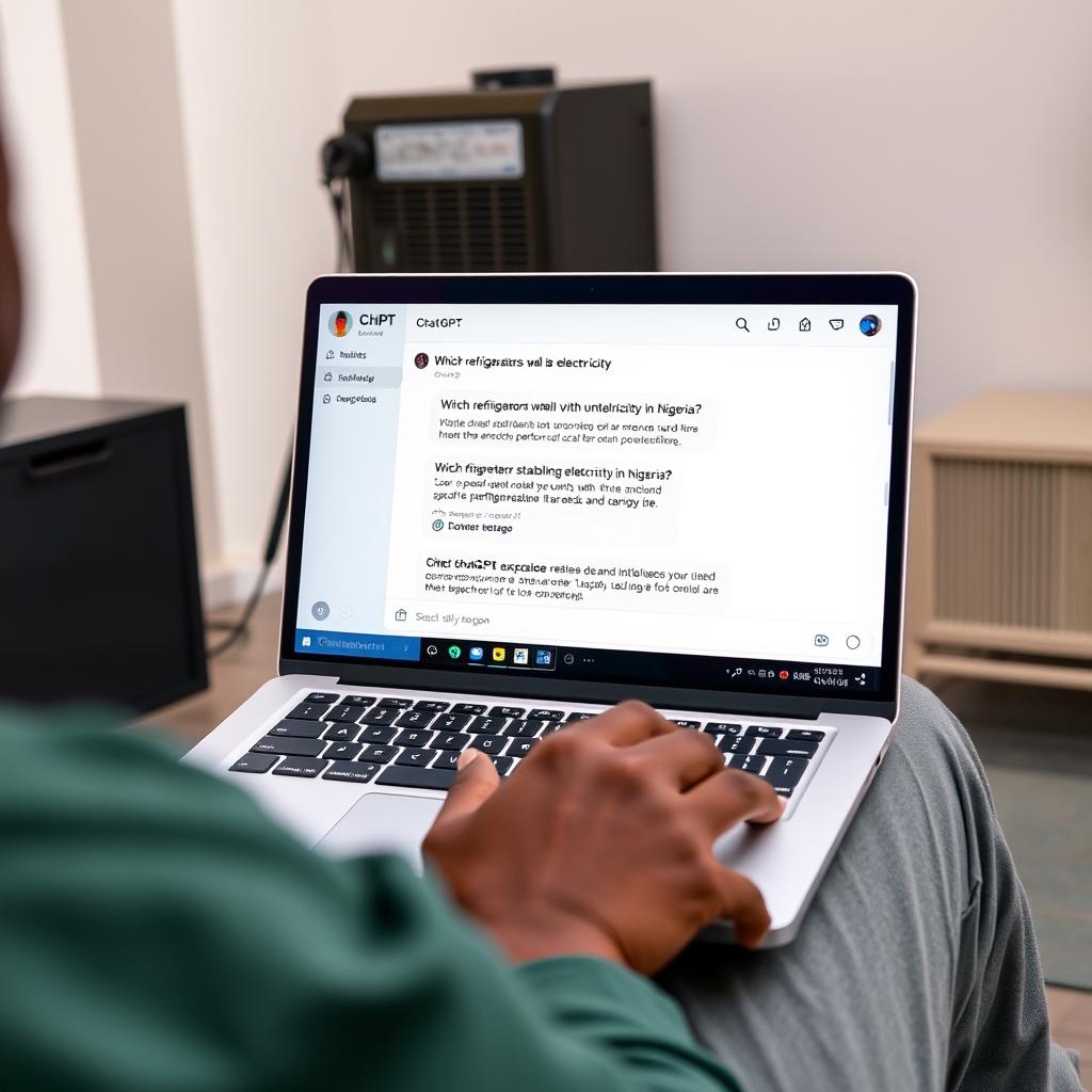 Nigerian consumer asking ChatGPT about refrigerators that work well with unstable electricity