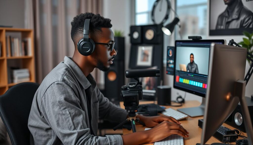 Nigerian content creator using AI tools for video production