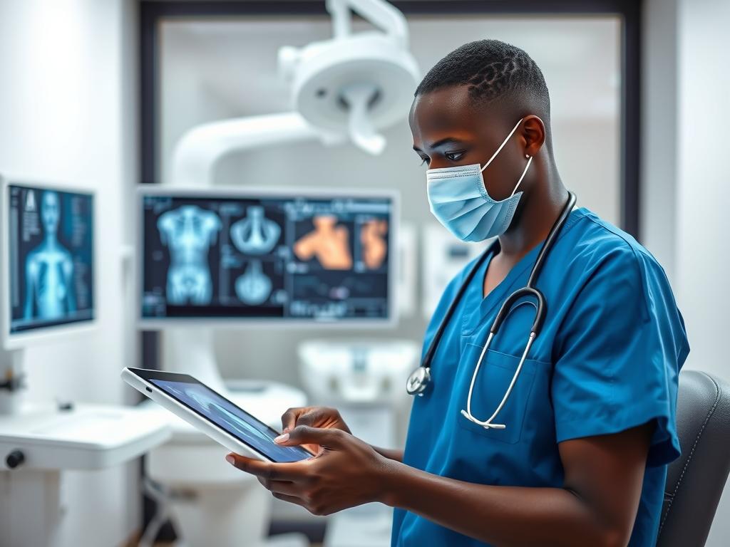 Nigerian healthcare worker using AI diagnostic tool