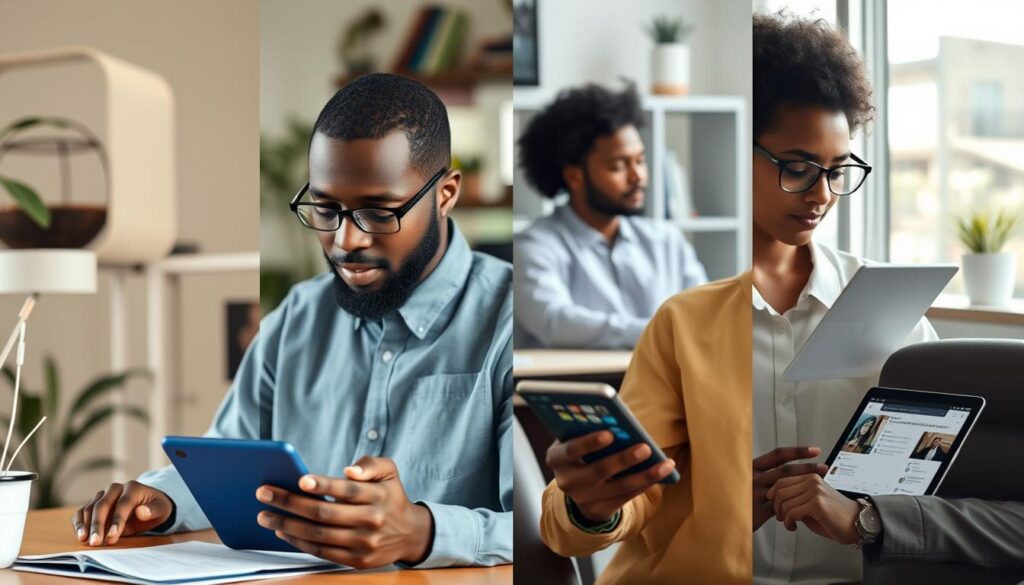 Nigerian professionals, students and entrepreneurs using AI tools in various settings