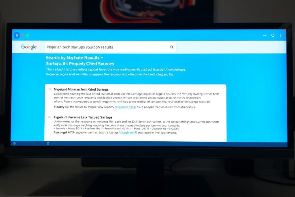 Perplexity AI interface showing research about Nigerian business topics with cited sources
