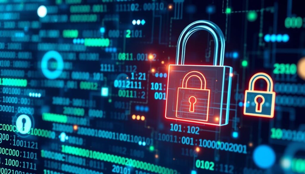 Quantum computing visualization with security elements representing AI predictions 2026 for cybersecurity