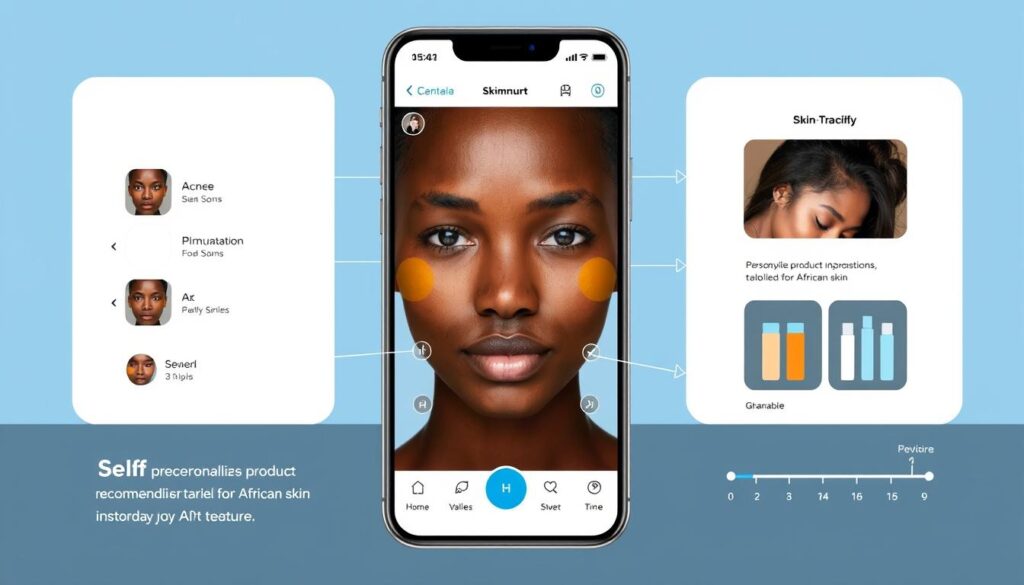 SmartSkin Africa app showing skin analysis and personalized recommendations for African AI products 2025