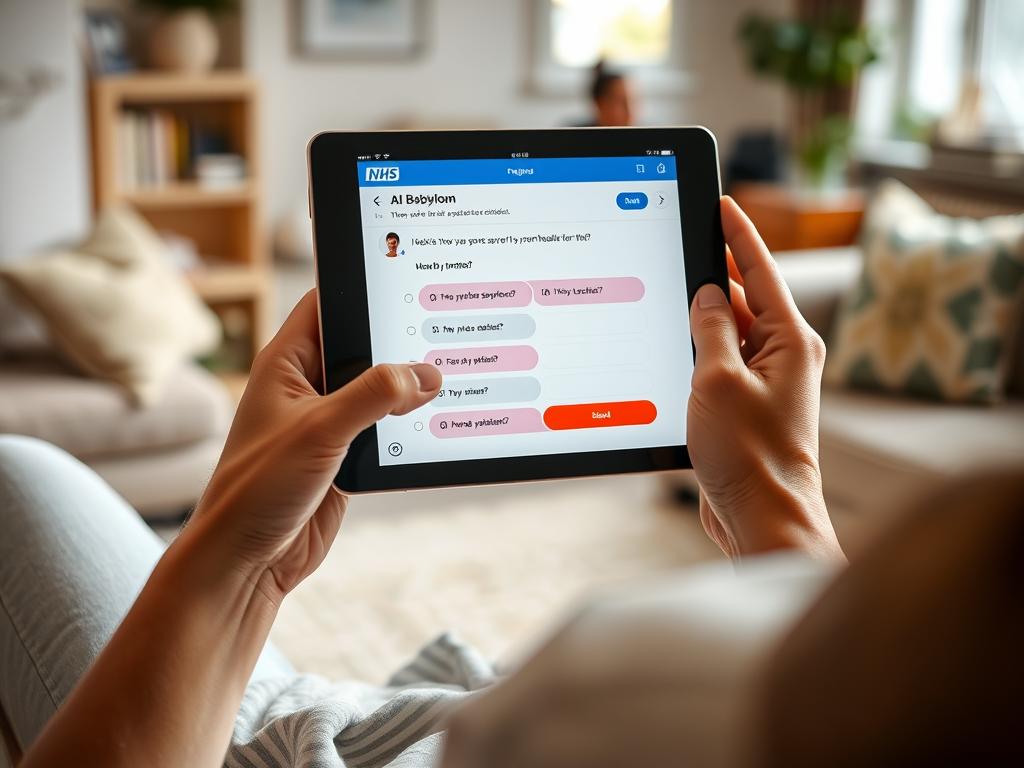 UK patient using NHS Babylon AI symptom checker on tablet device