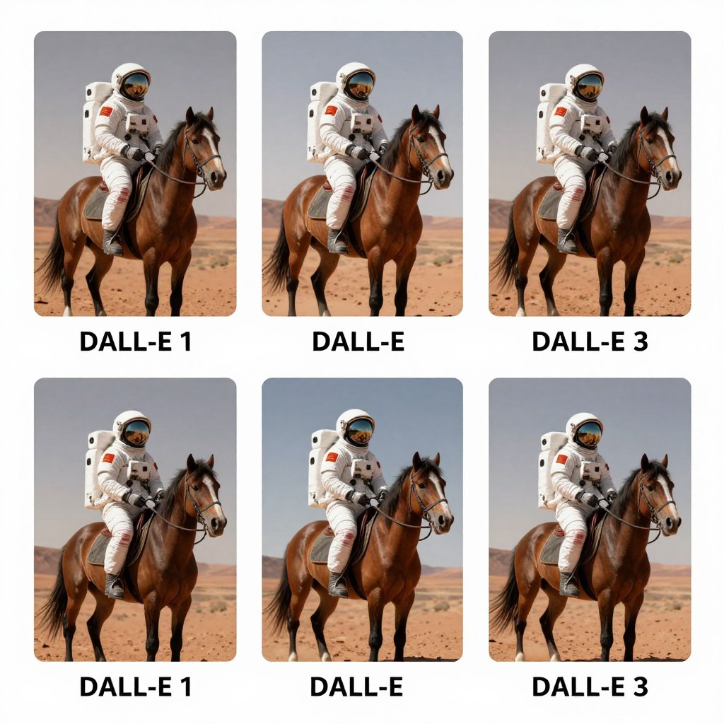 Examples of images generated by DALL-E showing the evolution of OpenAI's image generation capabilities