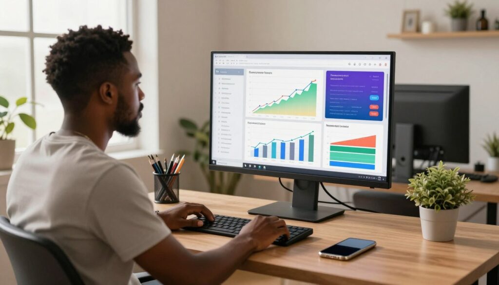Nigerian content creator analysing revenue analytics and AI-powered monetisation dashboard