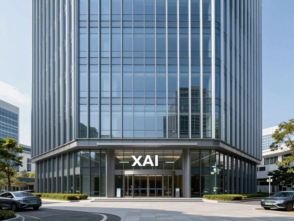 xAI headquarters with modern architecture and the xAI logo prominently displayed xAI headquarters with modern architecture and the xAI logo prominently displayed